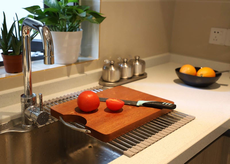 Ahyuan Roll up Dish Drying Rack Over The Sink Kitchen Roll up Sink Drying Rack Stainless Still Portable Drainer Foldable Dish Rack (Warm Gray, 17.8''X13.5'') - Image 3